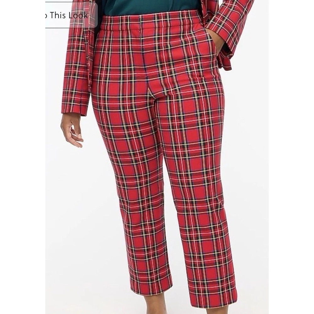J.Crew Red Tartan Plaid Cropped Straight Pants Womens Plus 20 Holiday Stretch